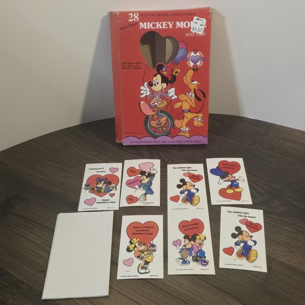 1980s Vintage Disney Mickey Mouse Valentine's‎ Day Cards Lot Of 7 Children